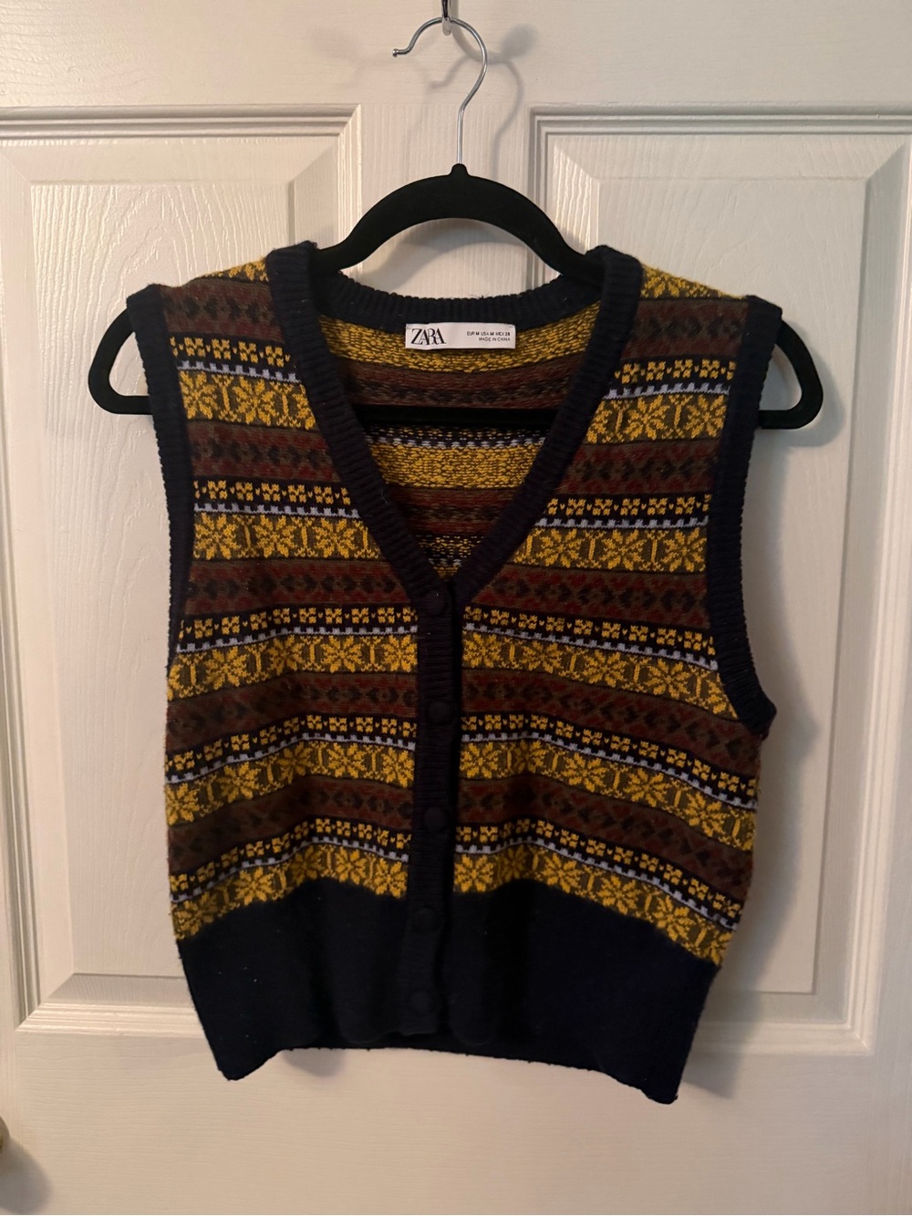 ZARA Striped Fair Isle Knit Vest - Mustard, Navy, Brown